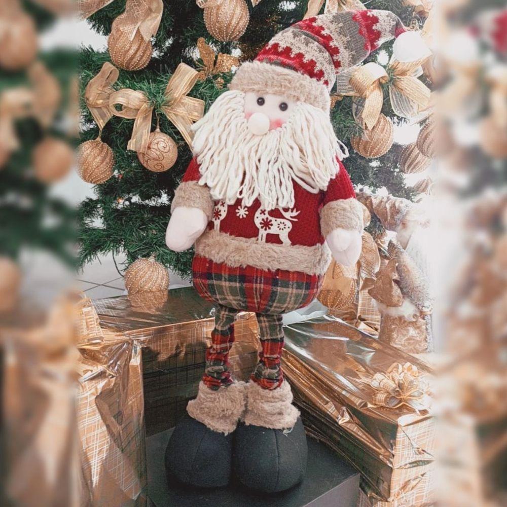Boneco De Natal Decorativo Em Poliéster Xadrez Com Ajuste De Altura 78cm Papai Noel - 2