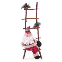 Escada De Natal Decorativa Rústica Em Poliéster Com Boneco 60cm Papai Noel - 1