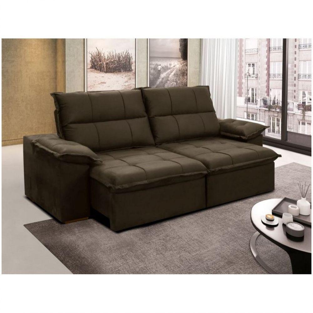 Sofá Solar Cesky 3 Lugares Retrátil E Reclinável 2,00m Gralha Azul Marrom - 2