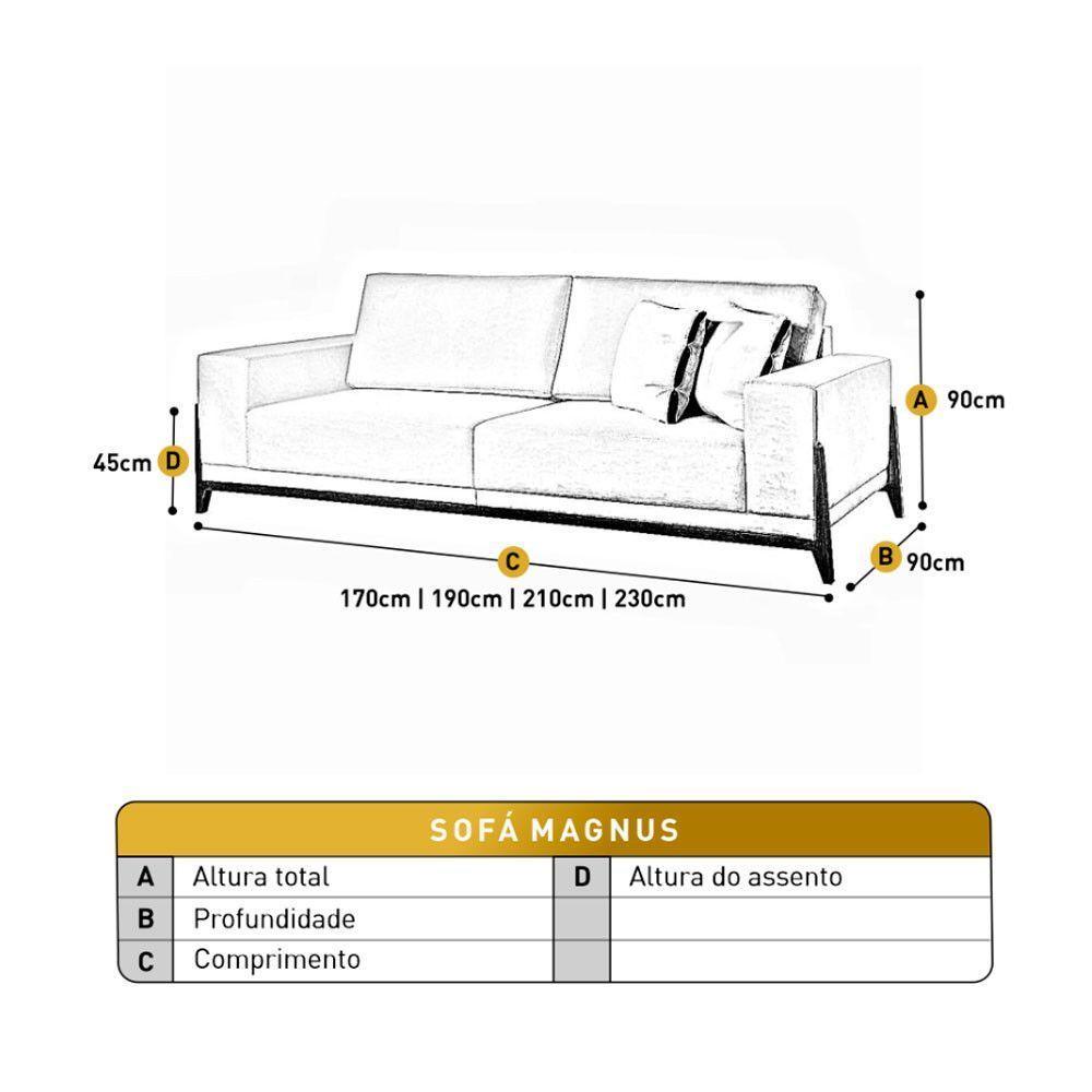 Sofá Fixo Magnus 3 Lugares Luxo 210cm Castellar Móbile Bege Claro - 4