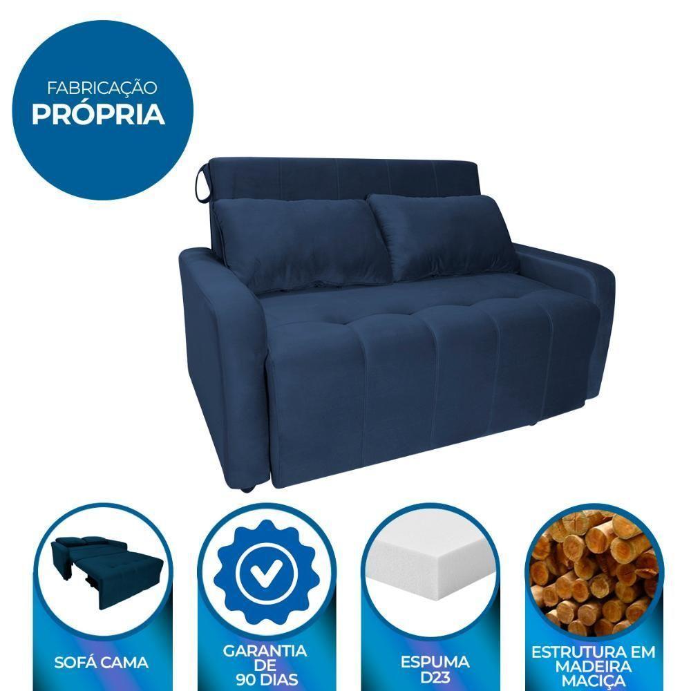 Sofá Cama Para Sala De Estar Amora New Veludo Matrix - Azul Azul - 2