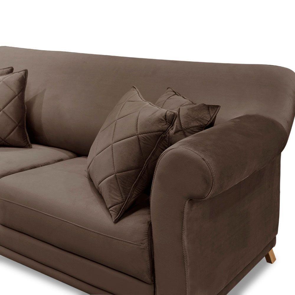 Sofá 2 Lugares 1,80m Veludo Pés Castanho Marrom - 4