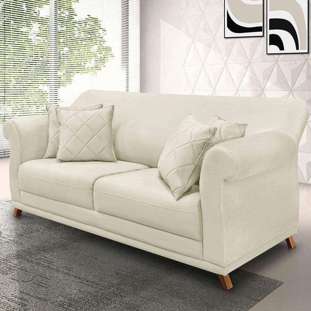 Sofá 2 Lugares 1,80m Veludo Pés Castanho Bege - 8