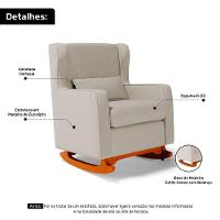 Poltrona De Amamentação E Descanso Zoe Com Base Balanço E Puff Linho Bege - Desk Design - 9