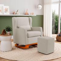 Poltrona De Amamentação E Descanso Zoe Com Base Balanço E Puff Linho Bege - Desk Design - 17