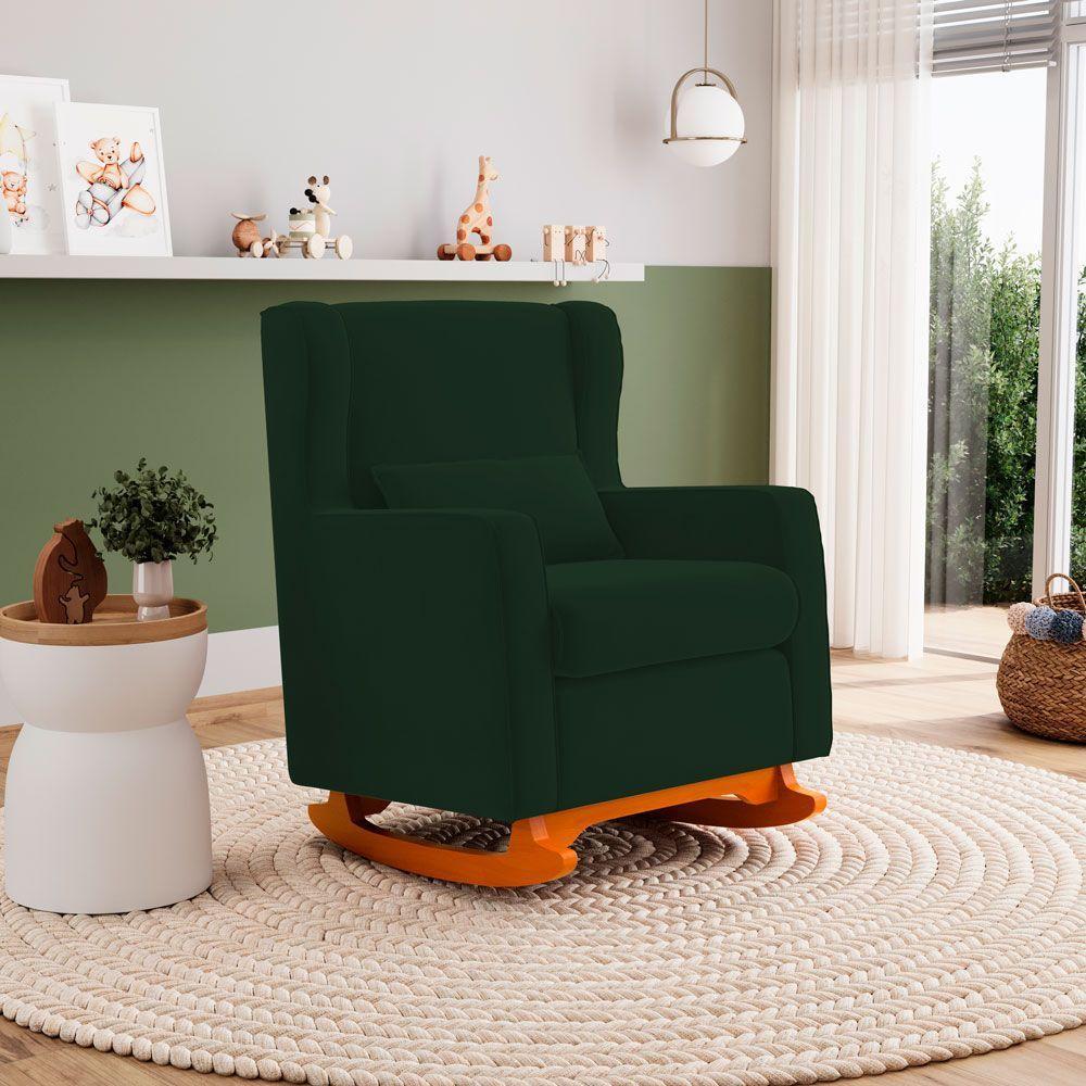 Poltrona De Amamentação E Descanso Zoe Com Base Balanço Veludo Verde - Desk Design - 4