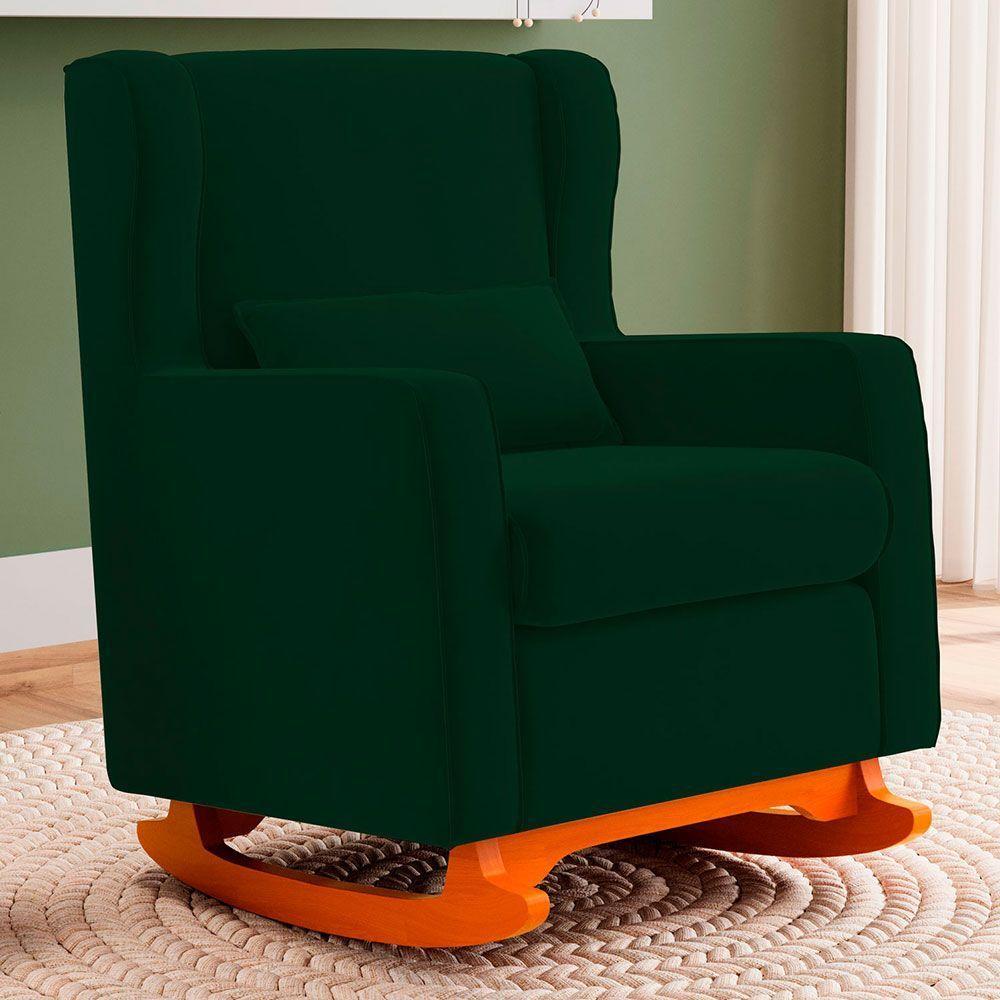 Poltrona De Amamentação E Descanso Zoe Com Base Balanço Veludo Verde - Desk Design - 5