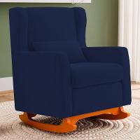 Poltrona De Amamentação E Descanso Zoe Com Base Balanço Veludo Azul Marinho - Desk Design - 3