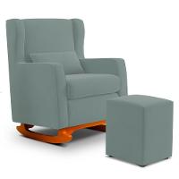 Poltrona De Amamentação E Descanso Zoe Com Base Balanço E Puff Veludo Acqua - Desk Design - 1