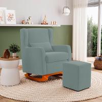 Poltrona De Amamentação E Descanso Zoe Com Base Balanço E Puff Veludo Acqua - Desk Design - 17