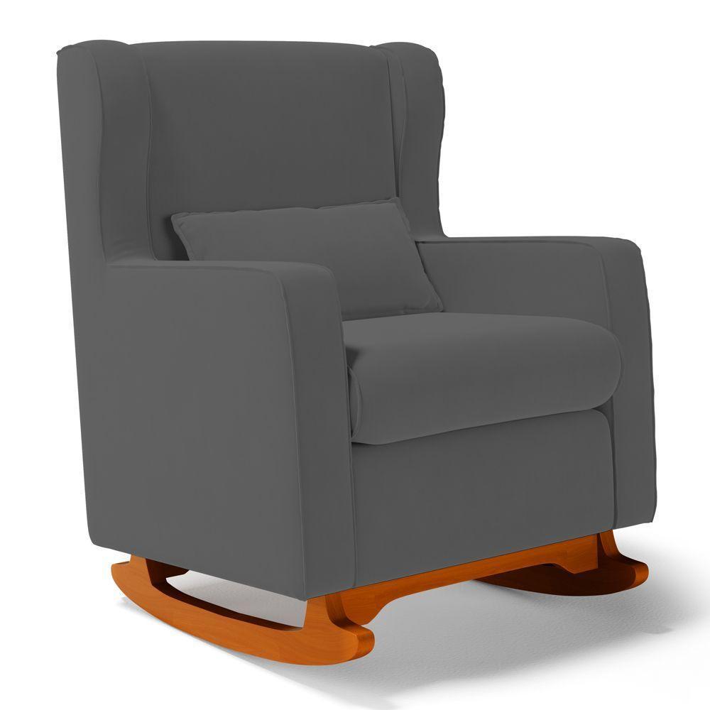 Poltrona De Amamentação E Descanso Zoe Com Base Balanço Suede Cinza - Desk Design - 1