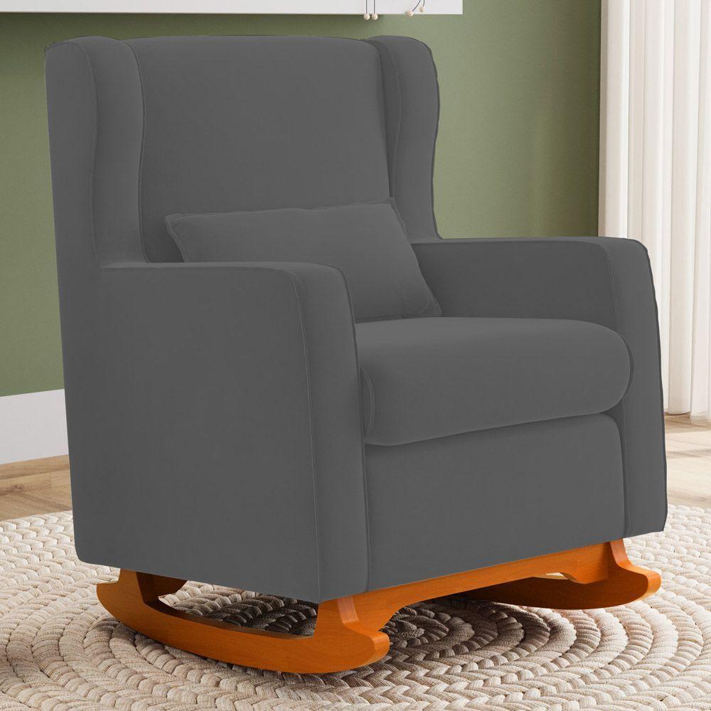 Poltrona De Amamentação E Descanso Zoe Com Base Balanço Suede Cinza - Desk Design - 6