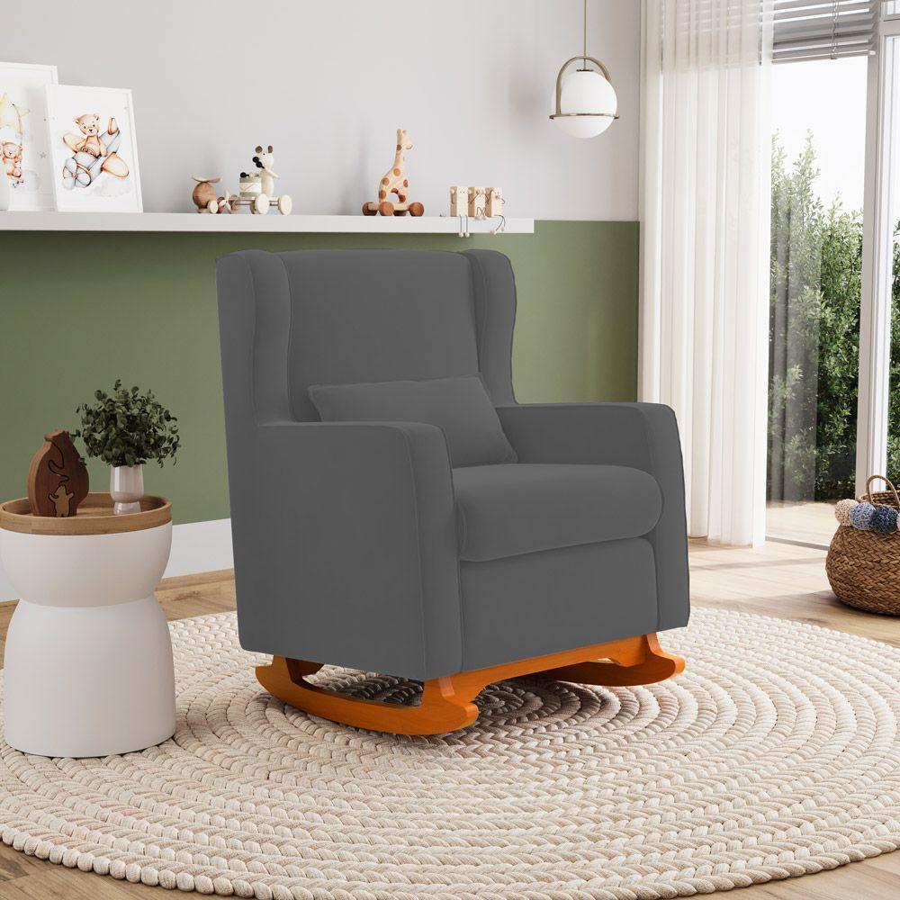 Poltrona De Amamentação E Descanso Zoe Com Base Balanço Suede Cinza - Desk Design - 7