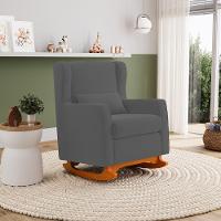 Poltrona De Amamentação E Descanso Zoe Com Base Balanço Suede Cinza - Desk Design - 7