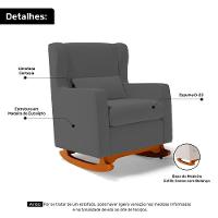 Poltrona De Amamentação E Descanso Zoe Com Base Balanço Suede Cinza - Desk Design - 8