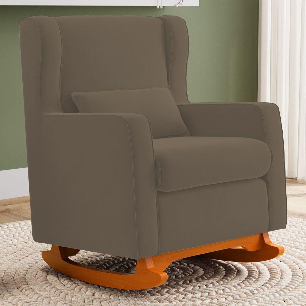 Poltrona De Amamentação E Descanso Zoe Com Base Balanço Suede Capuccino - Desk Design - 4