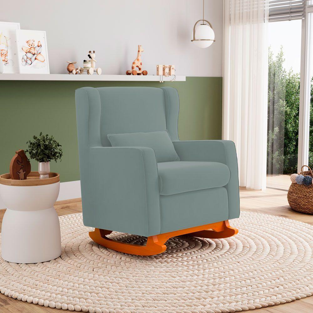 Poltrona De Amamentação E Descanso Zoe Com Base Balanço Veludo Acqua - Desk Design - 3