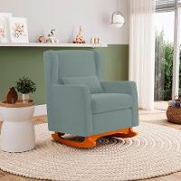 Poltrona De Amamentação E Descanso Zoe Com Base Balanço Veludo Acqua - Desk Design - 3