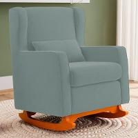 Poltrona De Amamentação E Descanso Zoe Com Base Balanço Veludo Acqua - Desk Design