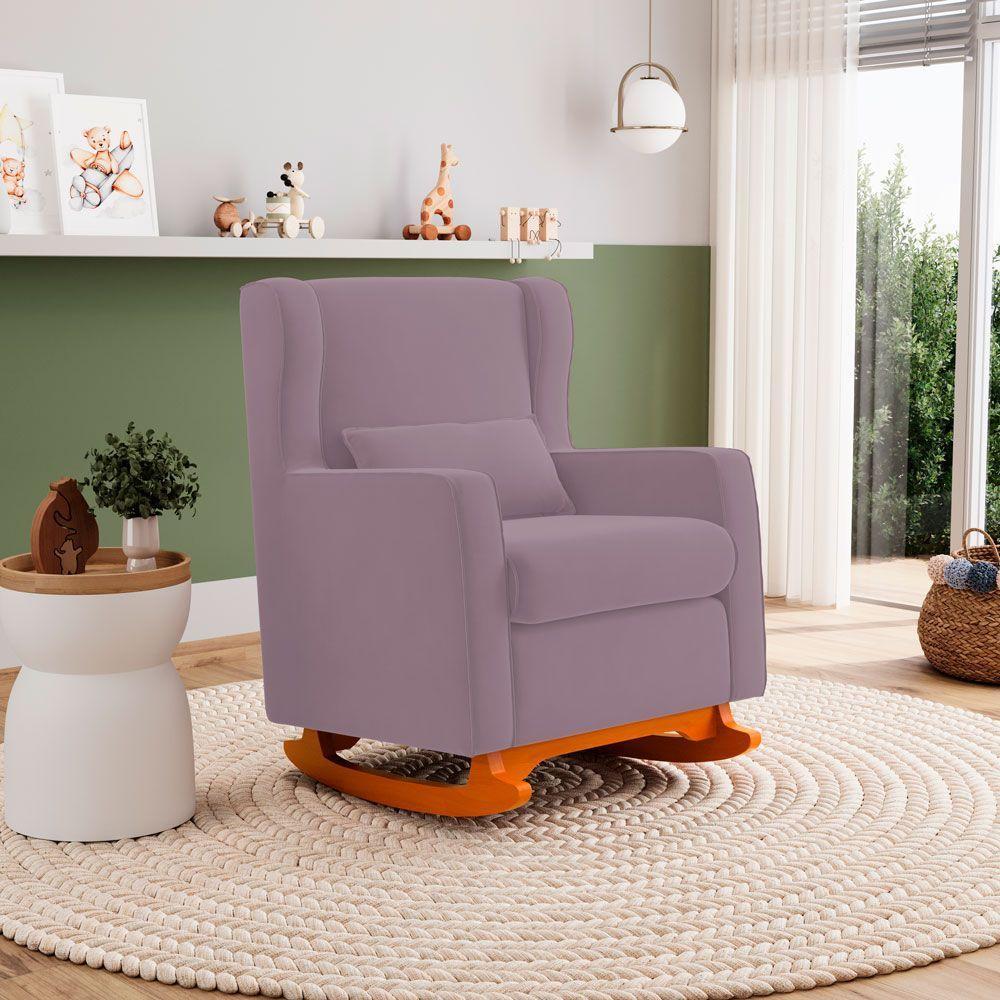 Poltrona De Amamentação E Descanso Zoe Com Base Balanço Veludo Rosê - Desk Design - 2