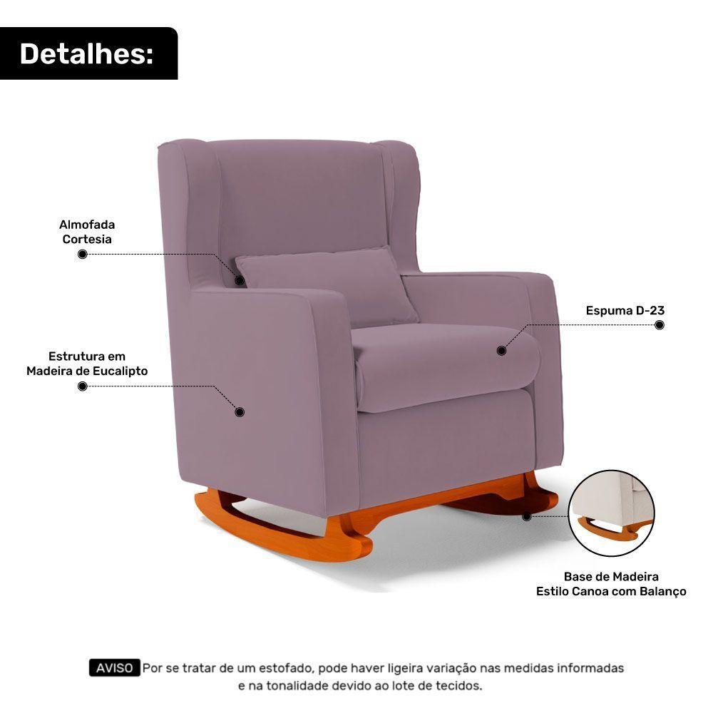 Poltrona De Amamentação E Descanso Zoe Com Base Balanço Veludo Rosê - Desk Design - 4