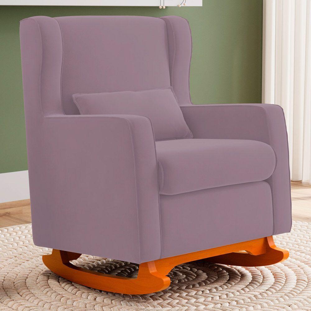 Poltrona De Amamentação E Descanso Zoe Com Base Balanço Veludo Rosê - Desk Design - 5