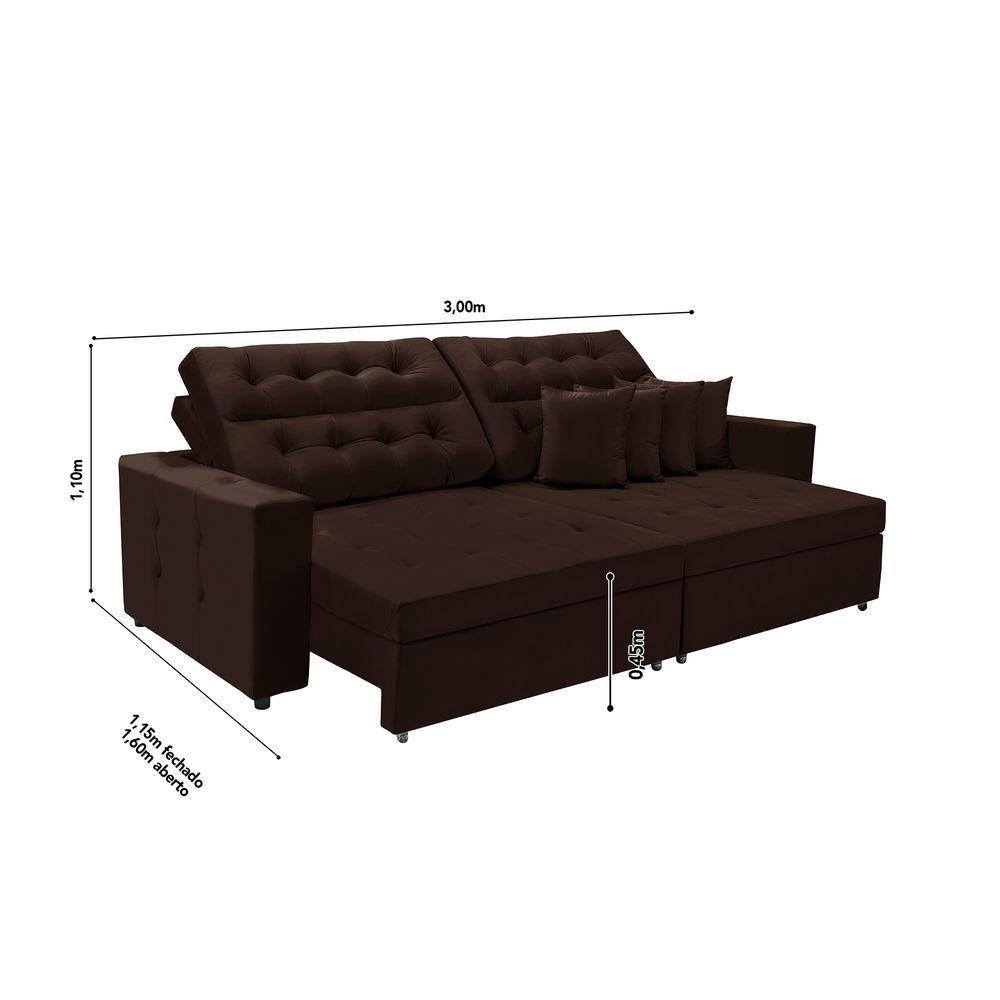 Sofá Texas 3.00m Retrátil E Reclinável - Marrom - 3