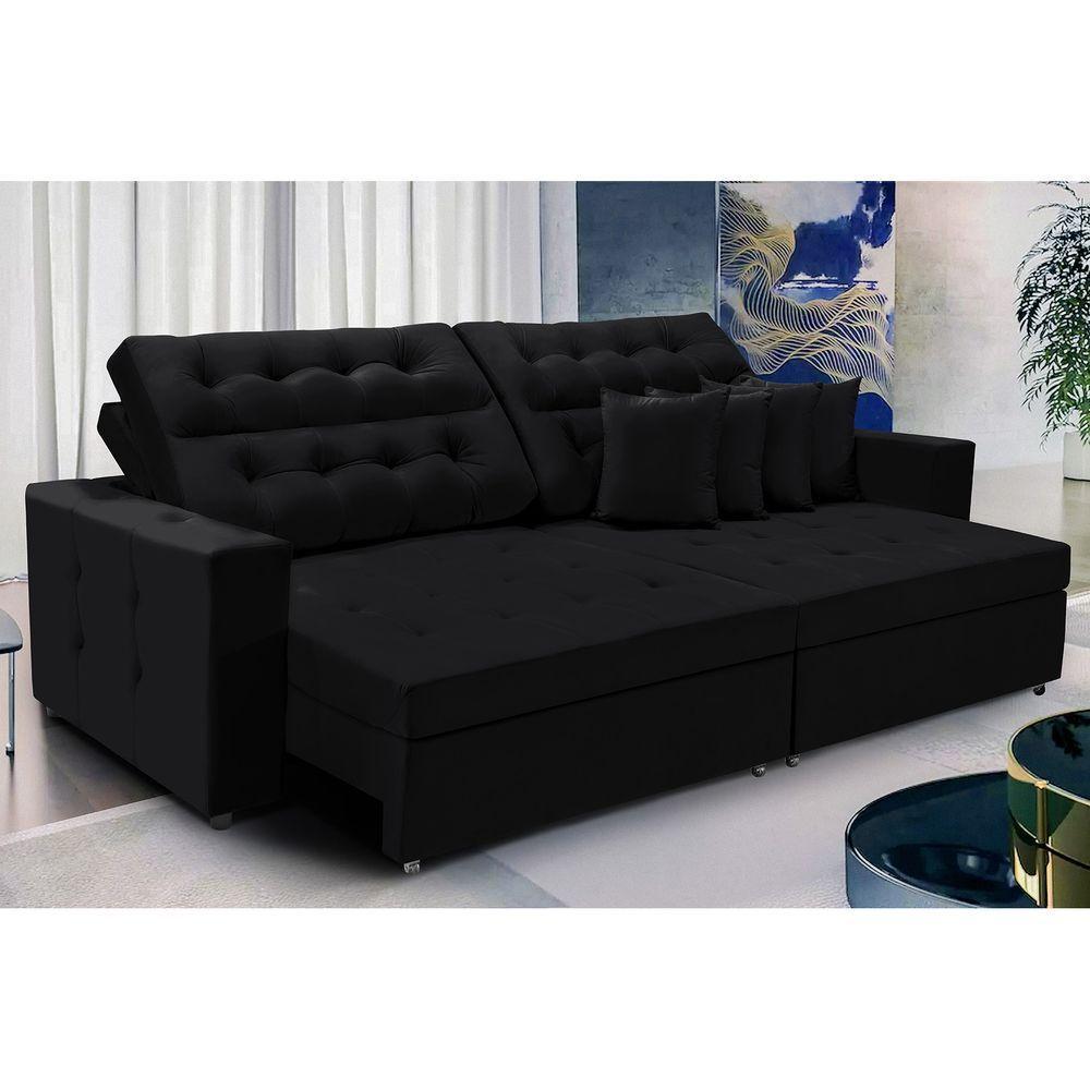 Sofá Texas 3.00m Retrátil E Reclinável - Preto - 1
