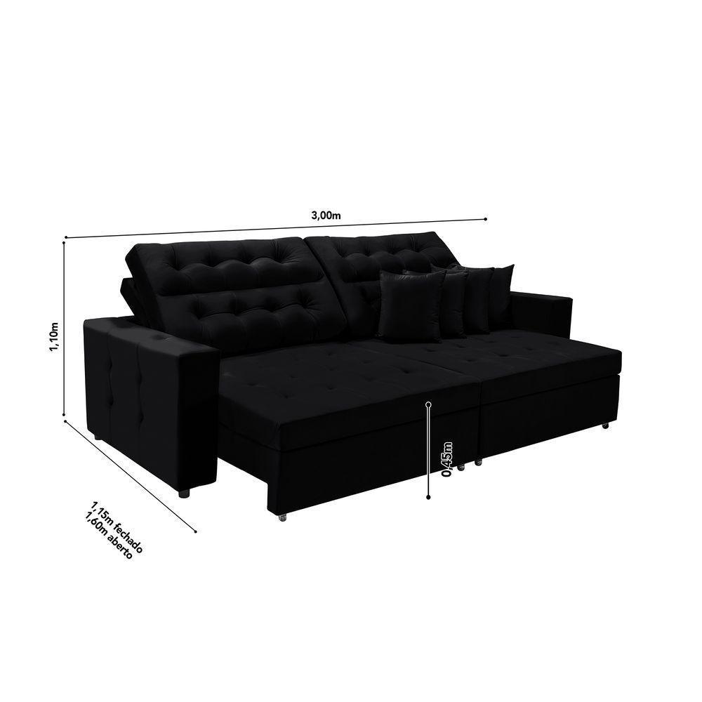 Sofá Texas 3.00m Retrátil E Reclinável - Preto - 3