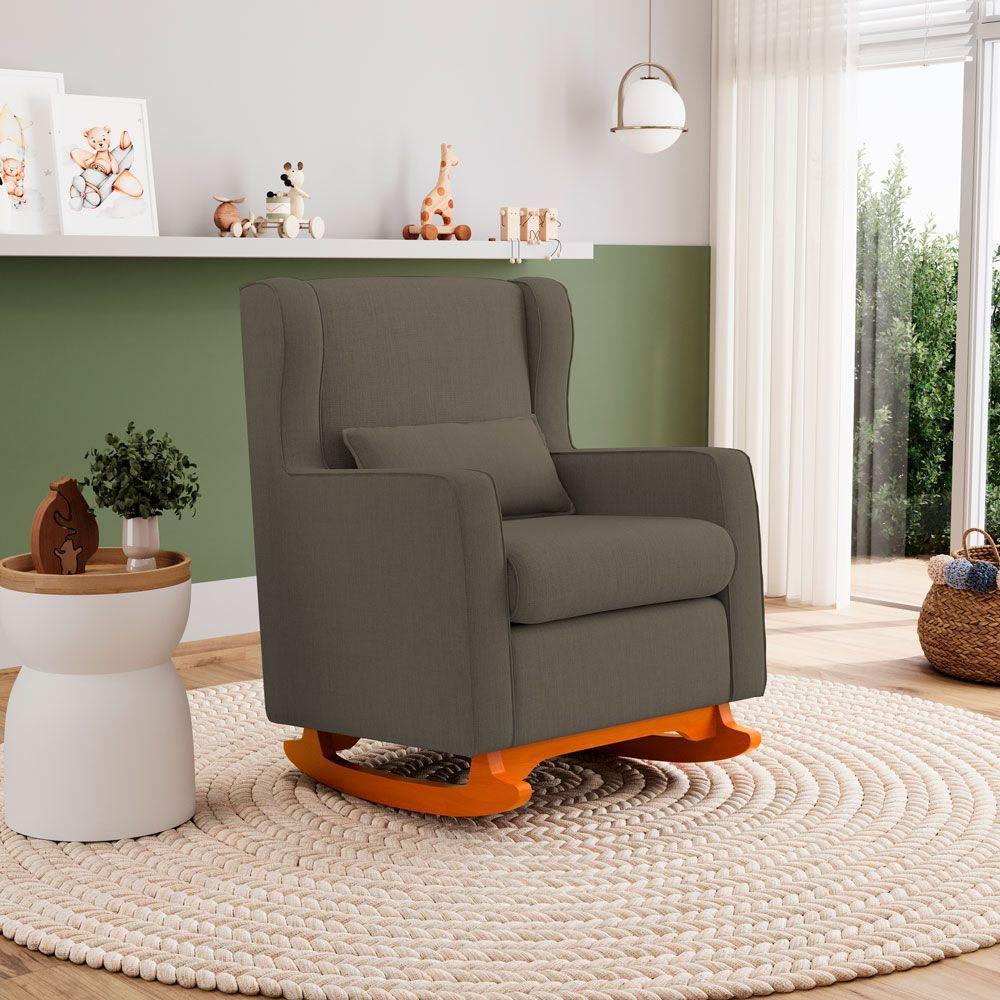 Poltrona De Amamentação E Descanso Zoe Com Base Balanço Linho Cacau - Desk Design - 5