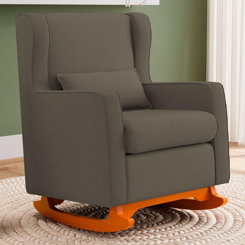 Poltrona De Amamentação E Descanso Zoe Com Base Balanço Linho Cacau - Desk Design - 6