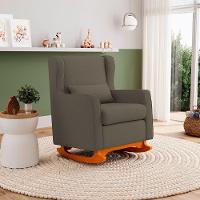 Poltrona De Amamentação E Descanso Zoe Com Base Balanço Linho Cacau - Desk Design - 7