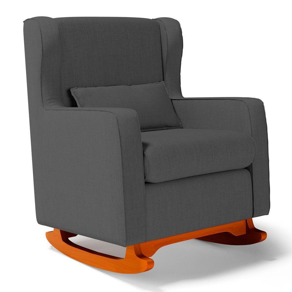 Poltrona De Amamentação E Descanso Zoe Com Base Balanço Linho Cinza - Desk Design - 1