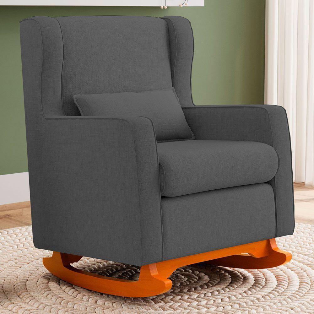 Poltrona De Amamentação E Descanso Zoe Com Base Balanço Linho Cinza - Desk Design - 2