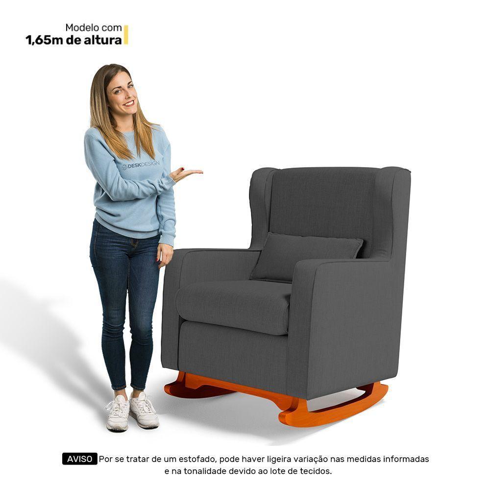 Poltrona De Amamentação E Descanso Zoe Com Base Balanço Linho Cinza - Desk Design - 8