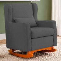 Poltrona De Amamentação E Descanso Zoe Com Base Balanço Linho Cinza - Desk Design - 2