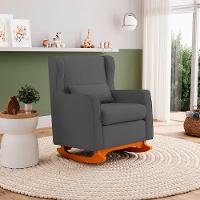 Poltrona De Amamentação E Descanso Zoe Com Base Balanço Linho Cinza - Desk Design - 7