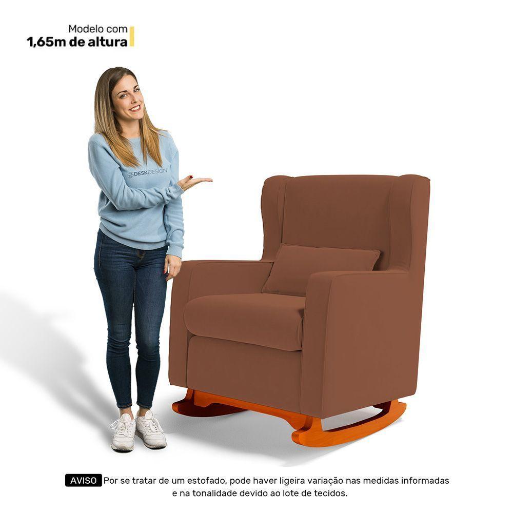 Poltrona De Amamentação E Descanso Zoe Com Base Balanço E Puff Veludo Terracota - Desk Design - 4