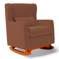 Poltrona De Amamentação E Descanso Zoe Com Base Balanço E Puff Veludo Terracota - Desk Design - 8