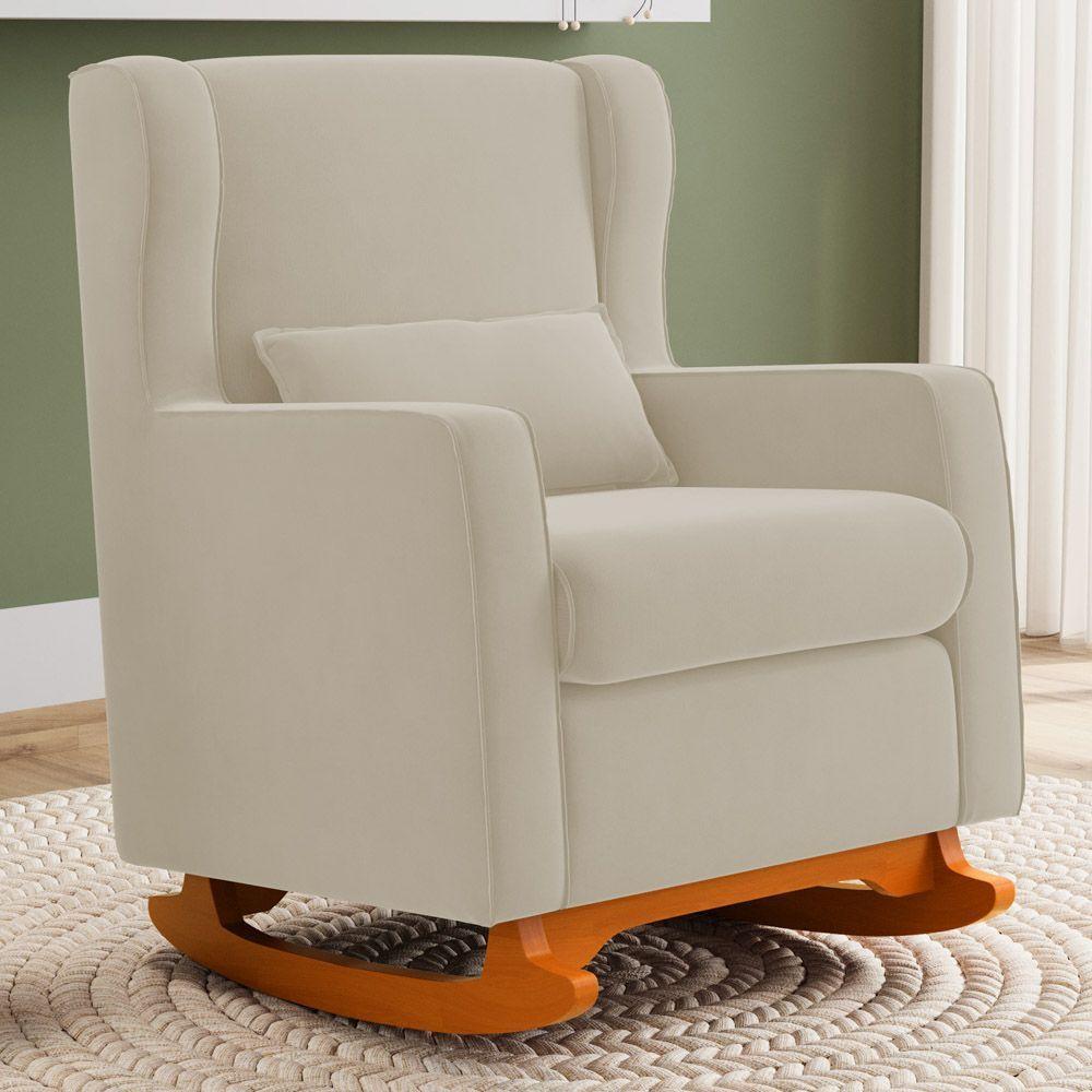 Poltrona De Amamentação E Descanso Zoe Com Base Balanço Suede Bege - Desk Design - 7