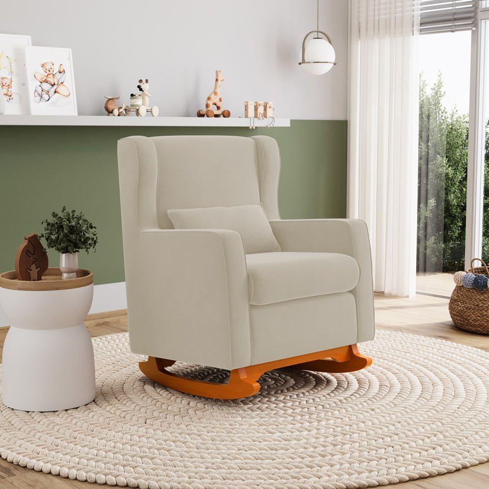 Poltrona De Amamentação E Descanso Zoe Com Base Balanço Suede Bege - Desk Design - 8