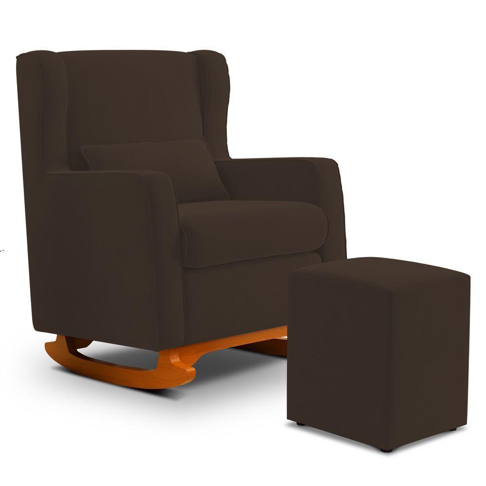 Poltrona De Amamentação E Descanso Zoe Com Base Balanço E Puff Suede Marrom - Desk Design - 1