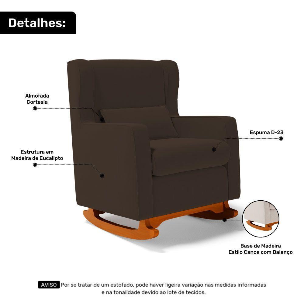 Poltrona De Amamentação E Descanso Zoe Com Base Balanço E Puff Suede Marrom - Desk Design - 3