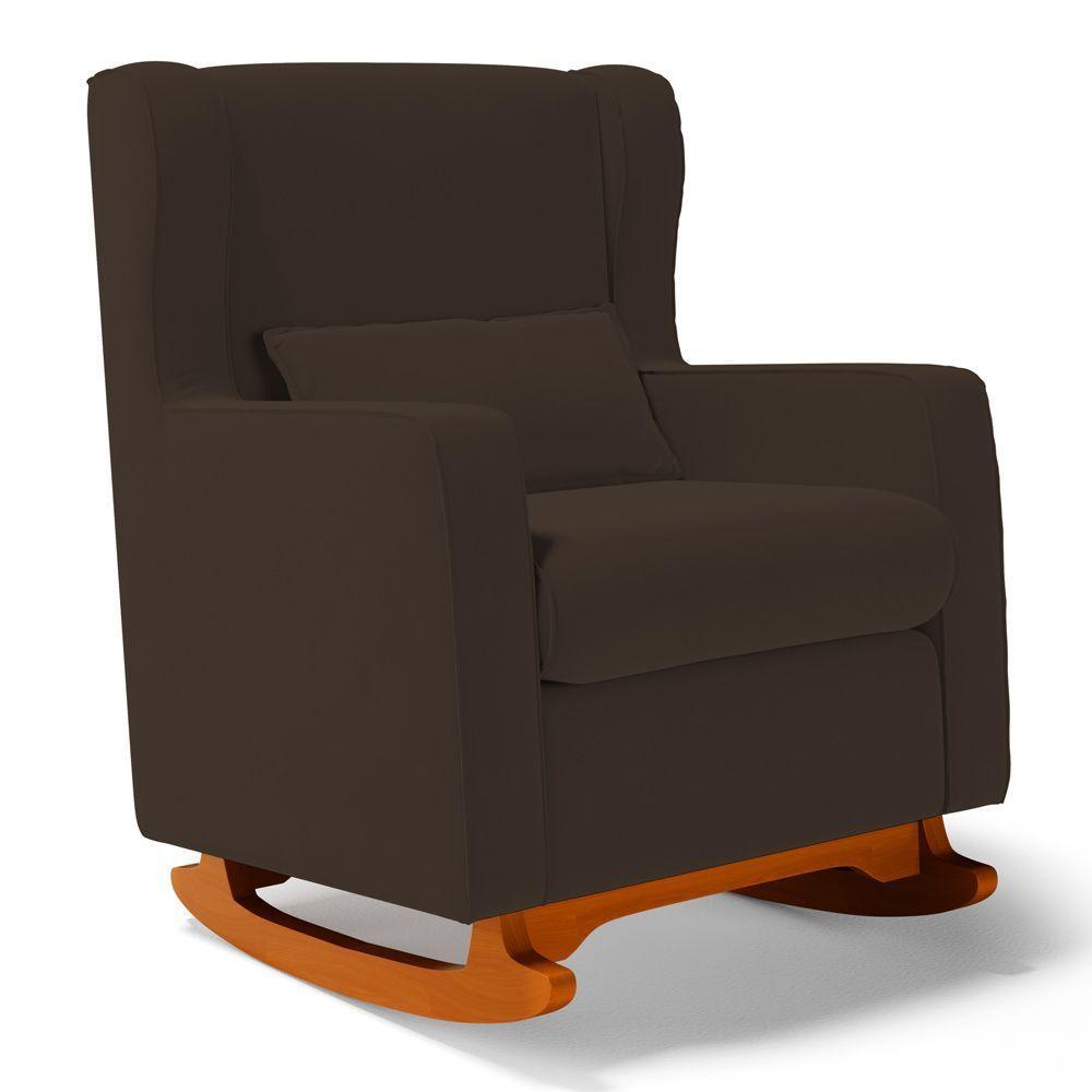 Poltrona De Amamentação E Descanso Zoe Com Base Balanço E Puff Suede Marrom - Desk Design - 4