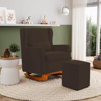 Poltrona De Amamentação E Descanso Zoe Com Base Balanço E Puff Suede Marrom - Desk Design - 19