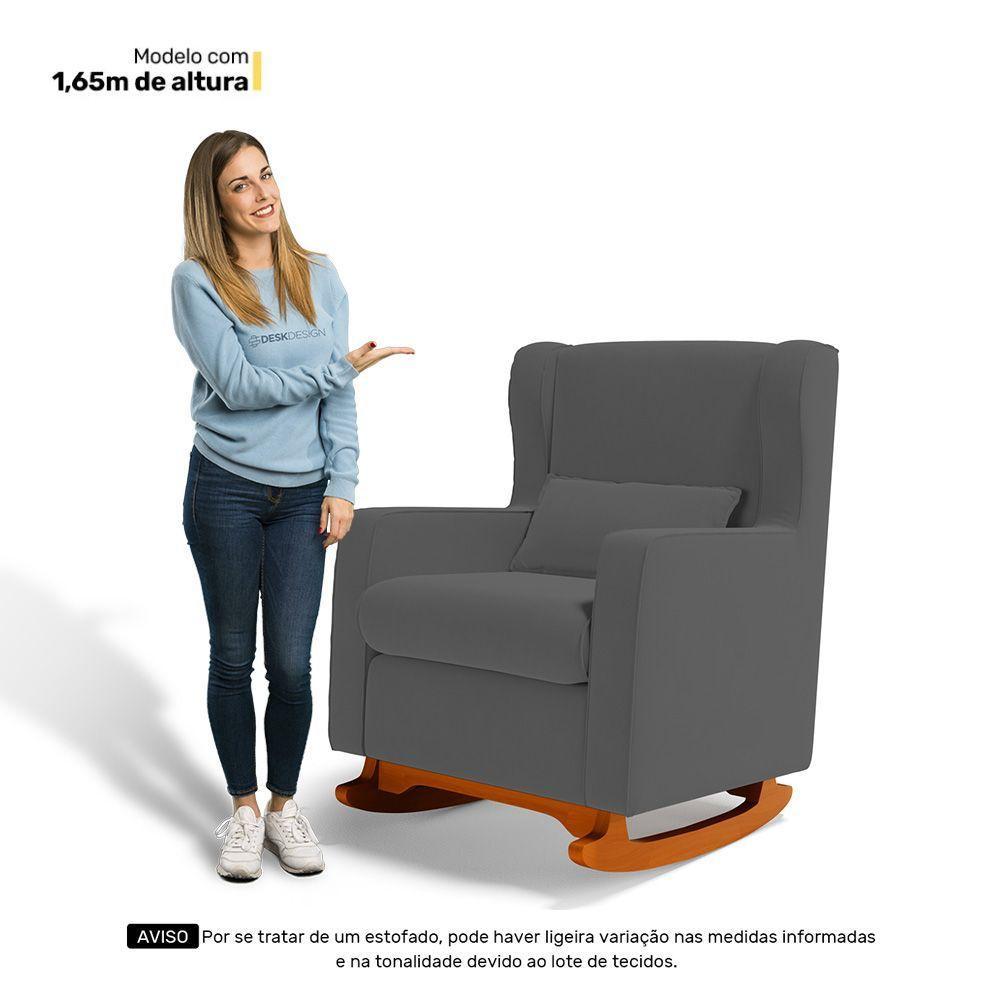 Poltrona De Amamentação E Descanso Zoe Com Base Balanço E Puff Suede Cinza - Desk Design - 3