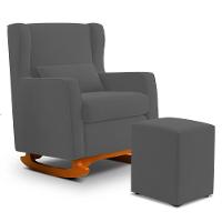 Poltrona De Amamentação E Descanso Zoe Com Base Balanço E Puff Suede Cinza - Desk Design - 1