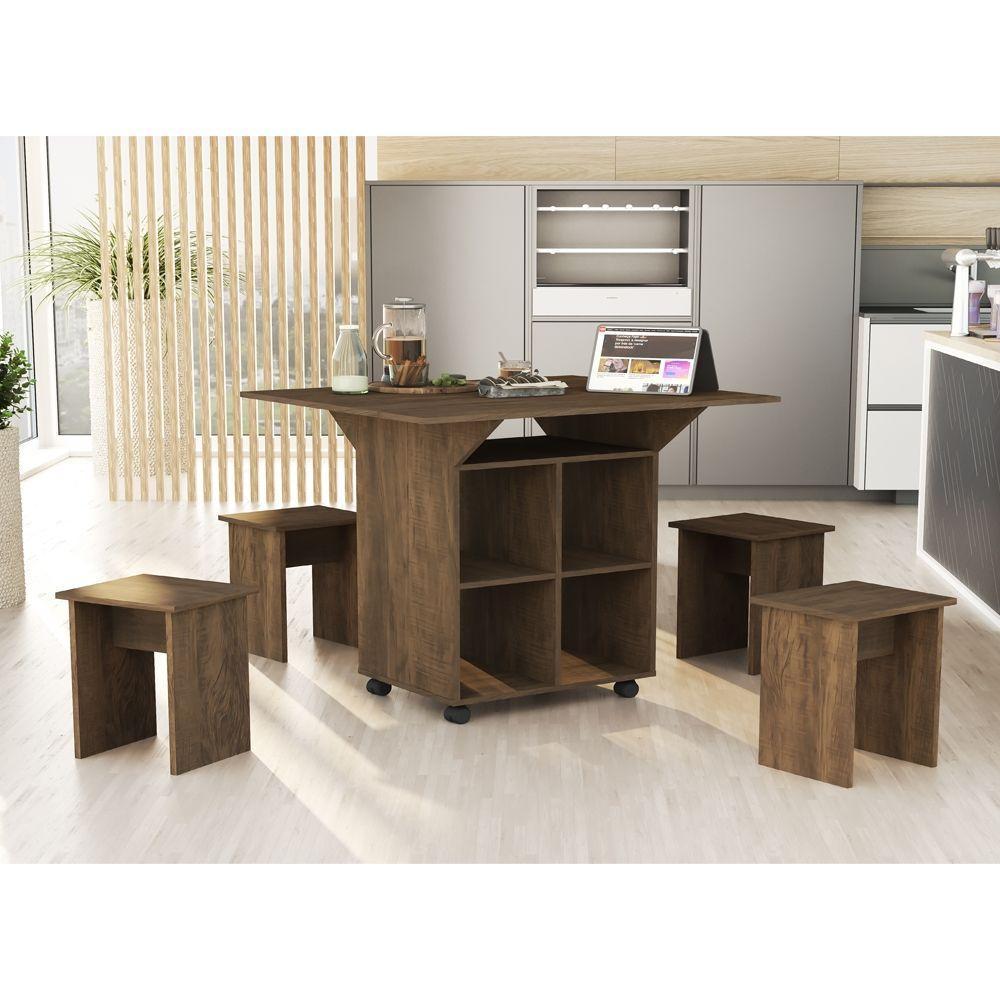 Mesa Dobrável Jeff Com Bancos Castanho - 1