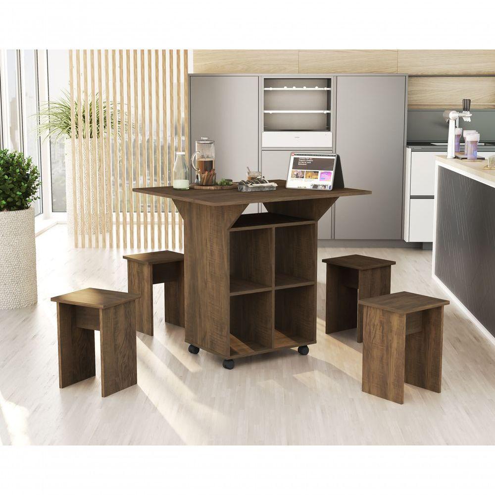 Mesa Dobrável Jeff Com Bancos Castanho - 3
