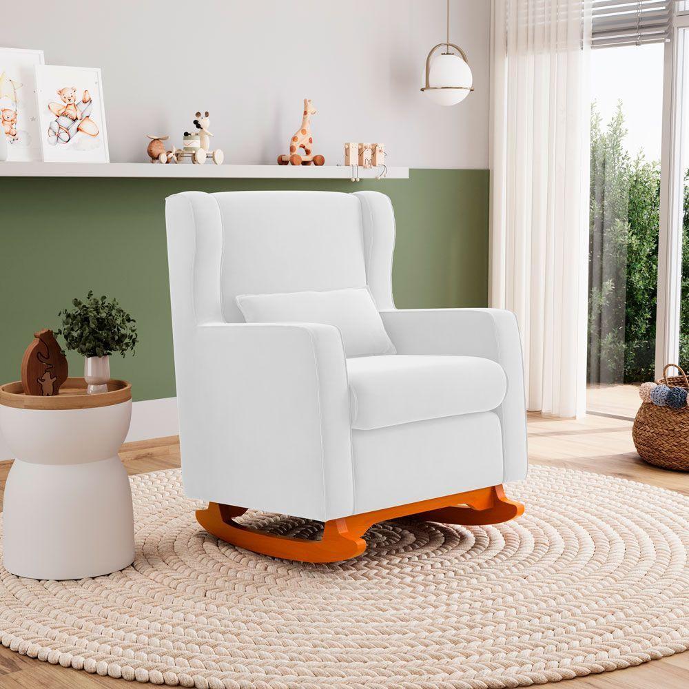 Poltrona De Amamentação E Descanso Zoe Com Base Balanço Sintético Branco - Desk Design - 3
